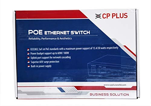 CP Plus 8-Port PoE Switch 8 x10/100 PoE + 2 x 10/100 Base-T Port for IP CCTV Cameras and Networking