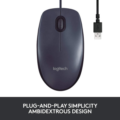 Logitech M100r Wired USB Mouse (Black)