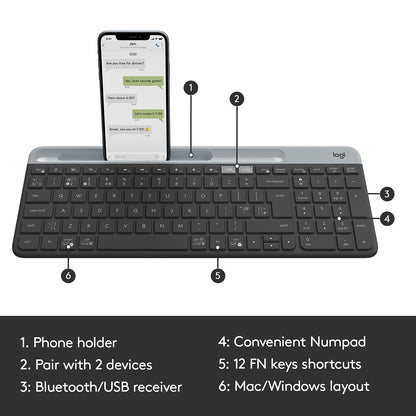 Logitech K580 Slim Multi-Device Wireless Keyboard Bluetooth/Receiver, Compact, Easy Switch