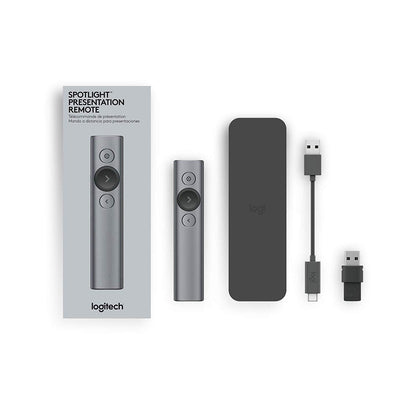 Logitech Spotlight Wireless Presentation Remote, 2.4 Ghz and Bluetooth, USB-Receiver, Digital Laser Pointer, 30-Meter Operating Range, Dual Connectivity, Timer, Pc/Mac/Android/iOS