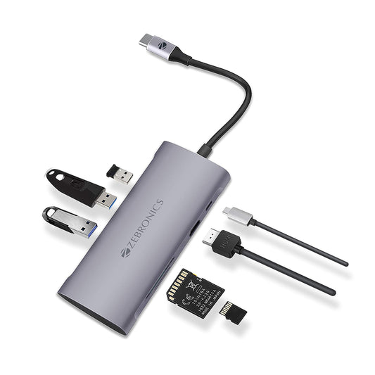 ZEBRONICS 7 in1 USB Type C Multiport Adapter Zeb TA1500UCVP with USB, HDMI, SD, Micro SD, Type C PD