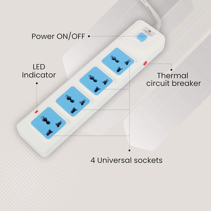 ZEBRONICS -Ps4301 2500 Watts Power Extension Socket With 4 Universal Sockets, 250 Volts, White