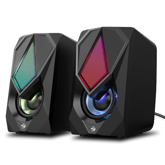 ZEBRONICS Zeb-Warrior II 10 watts, 2.0 Multimedia Speaker with RGB Lights, USB Powered, AUX Input, Volume Control Pod for PC, Laptops, Desktop