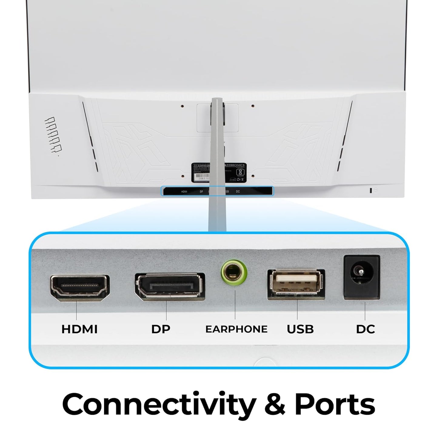 ZEBRONICS A24FHD LED, Gaming Monitor, 24 inch (60.96cm), 300 nits, 165Hz, Slim Design, FHD, 1080p, Wall Mountable, HDMI, DisplayPort, USB Port, Ultra Slim Bezel, Metal stand, Built-in Speakers