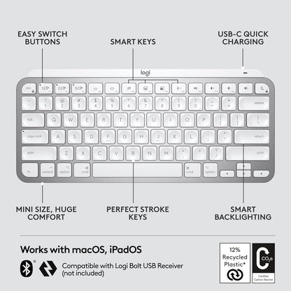 Logitech MX Keys Mini for Mac Minimalist Wireless Illuminated Keyboard