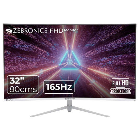 ZEBRONICS AC32FHD LED, Gaming Monitor, 32 inch (81.28cm), 300 nits, 165hz, 1800R Curved wide screen, FHD, 1080p, Wall Mountable, HDMI, DisplayPort, USB Port, Metal stand, Built-in Speakers