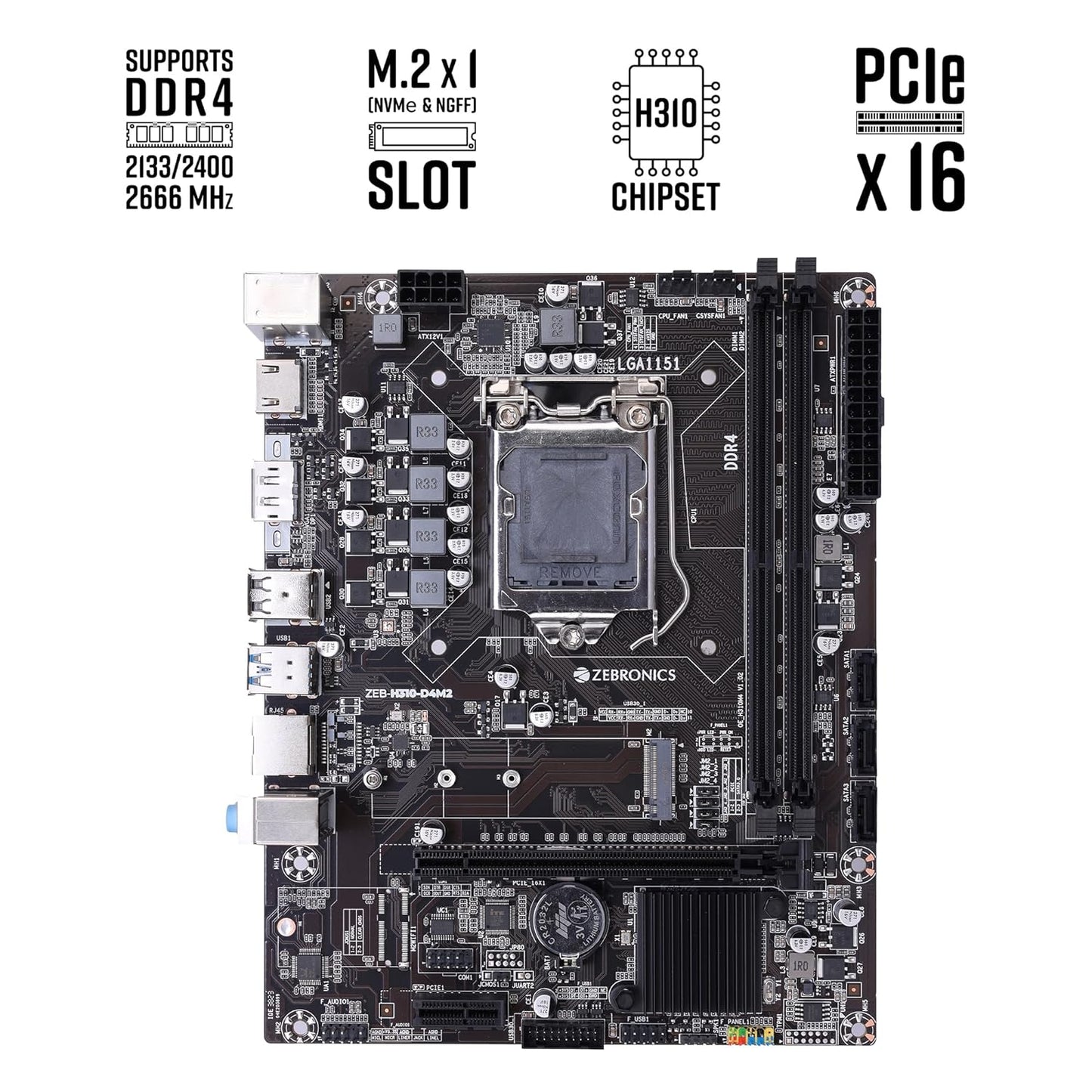 ZEBRONICS H310 D4M2 Micro-ATX Motherboard for LGA 1151 Socket, Supports Intel 8th & 9th Generation Processors, NVMe M.2 Slot, 5.1 Audio, DDR4 2666 MHz, Ports (RJ45 | SATA | USB 3.0 | HDMI | DP)