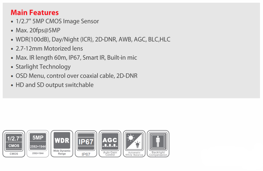 5MP Full HD WDR IR Cosmic Dome Camera - 60Mtr - CP-USC-DA50ZL6C-DS